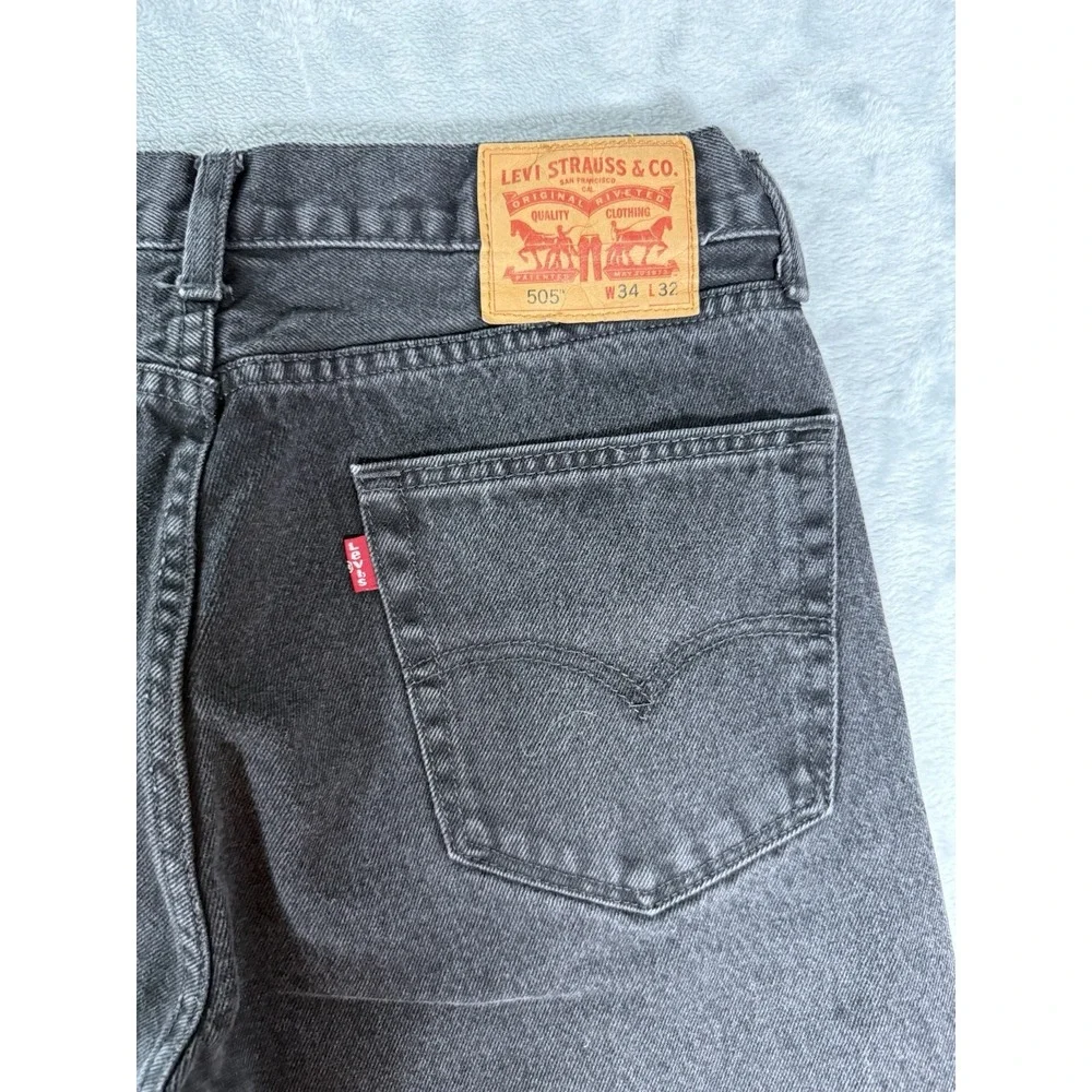 Levis 505 Jeans Mens 34x32 Black Denim Regular Fit Straight Leg